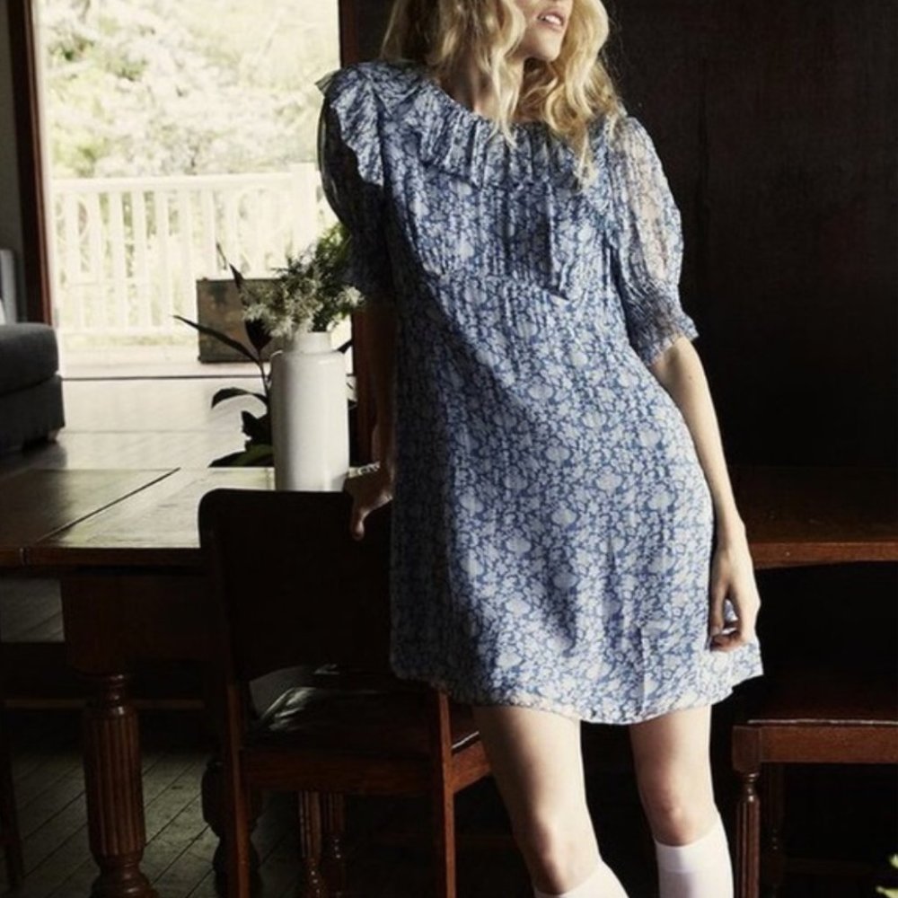 Doen Baudoin Dress in Porcelain Blue Tea Floral- Sz Small